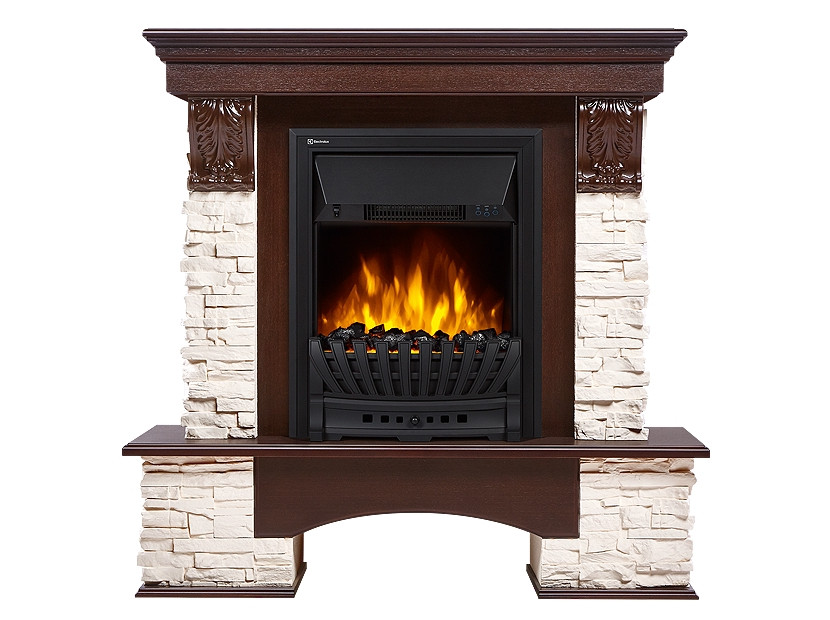 Портал Firelight Pietra Classic камень белый, шпон темный дуб
