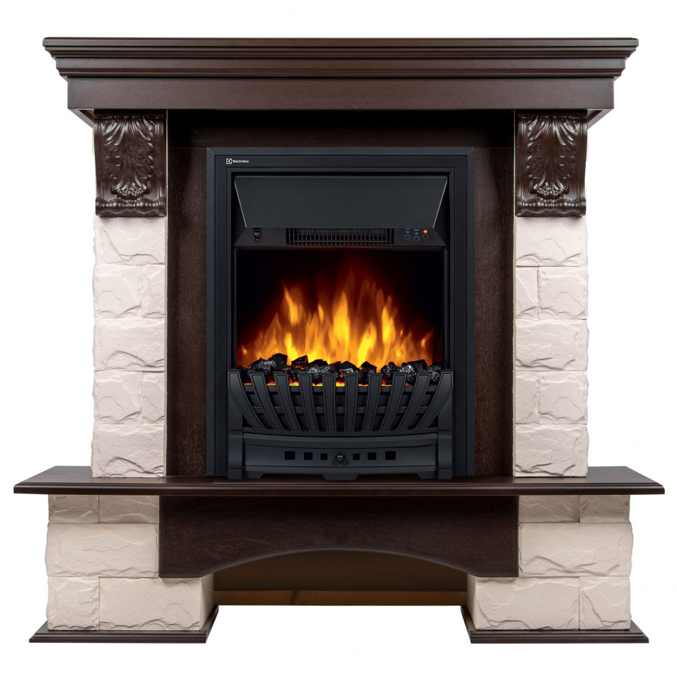 Портал Firelight Forte Classic камень белый, шпон темный дуб