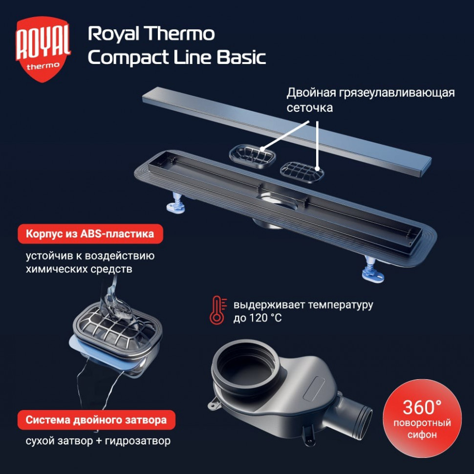 Лоток душевой Royal Thermo с сухим затвором Compact Line Basic 700