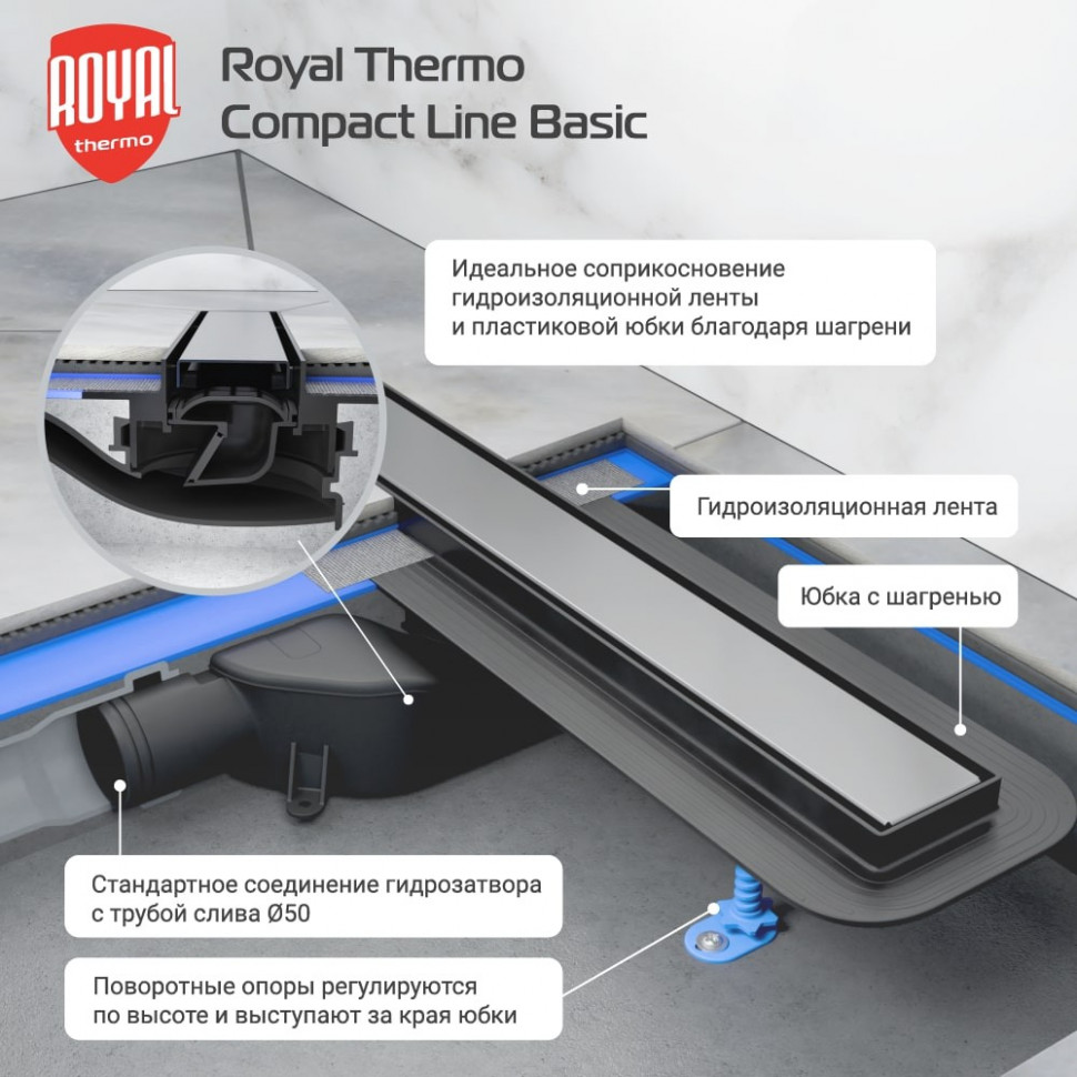 Лоток душевой Royal Thermo с сухим затвором Compact Line Basic 900